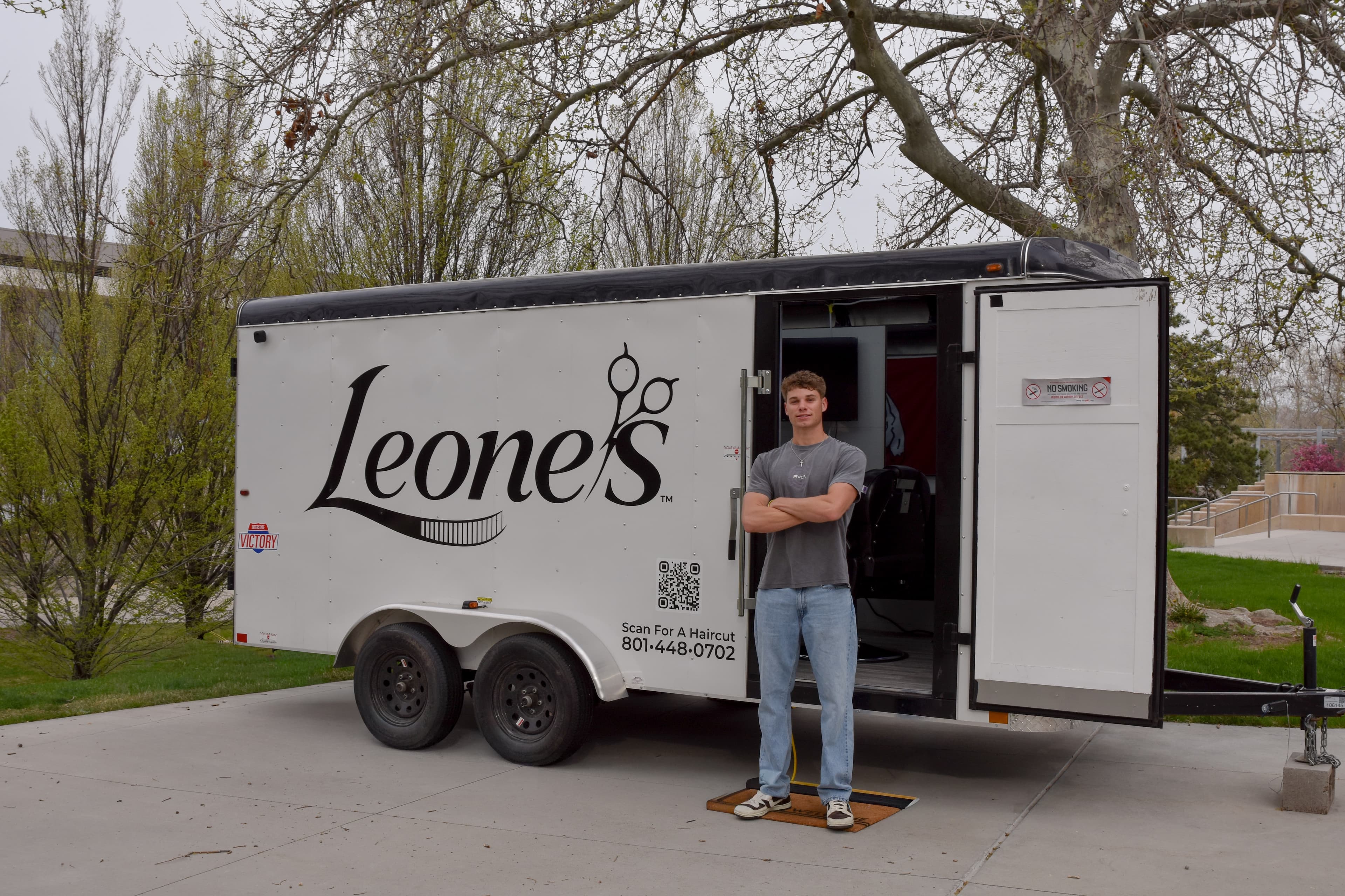Leone's Barbershop trailer at the University of Utah
